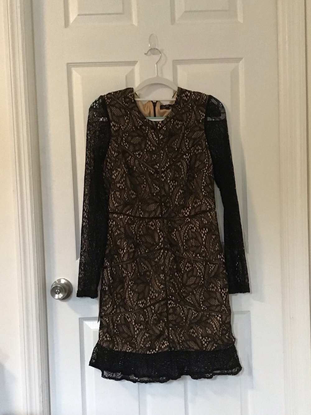 Bardot Black Lace Overlay Dress with Nude Lining